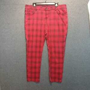 Truce sz 17 Red Plaid Pants Stretch Button Closure Skinny Punk Rock Gothic
